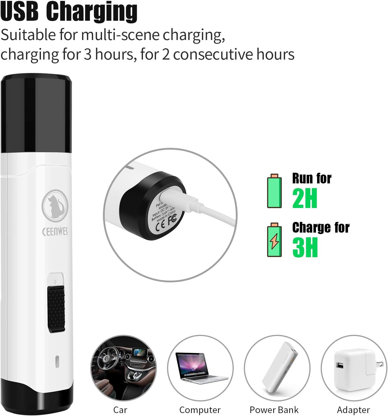 Ceenwes Dog Nail Grinder 2-Speed Rechargeable Pet Nail Trimmer - photo 4