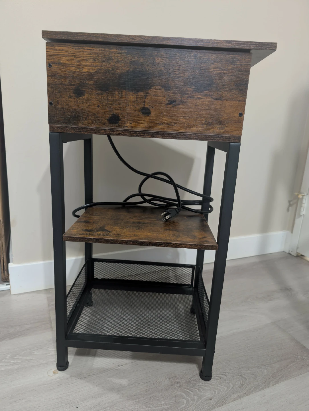 Wood & Metal Nightstand with USB Ports