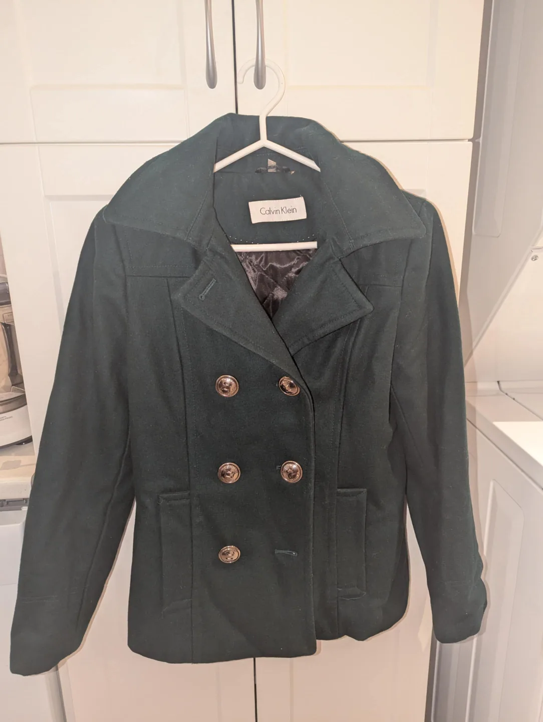 Calvin Klein Green Pea Coat - Size S thumbnail