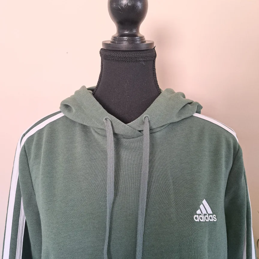 Adidas Cropped Hoodie Green White Stripes Women's Size Medium image indicator(9)