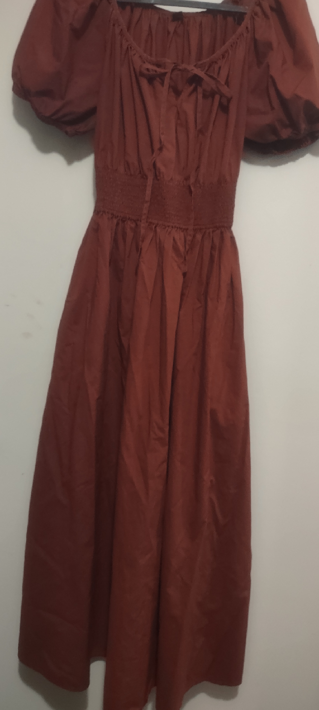 UNIQLO Brown Puff Cotton Sleeve Dress