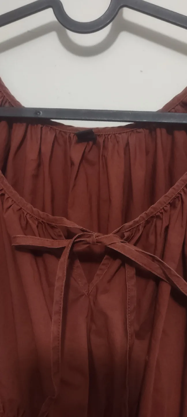 UNIQLO Brown Puff Cotton Sleeve Dress image indicator(2)