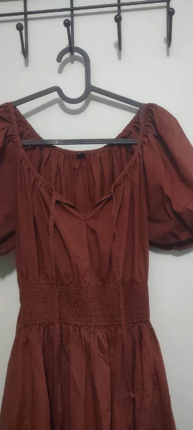 UNIQLO Brown Puff Cotton Sleeve Dress image indicator(3)