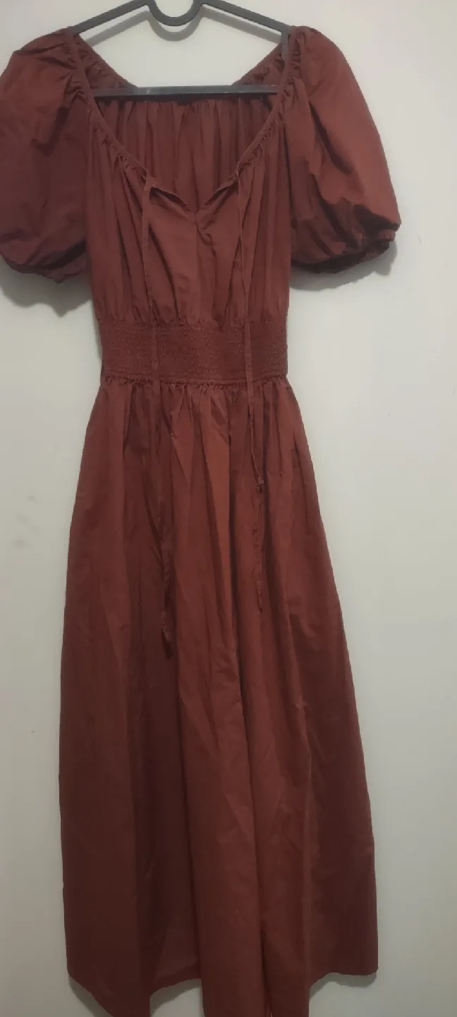 UNIQLO Brown Puff Cotton Sleeve Dress image indicator(5)