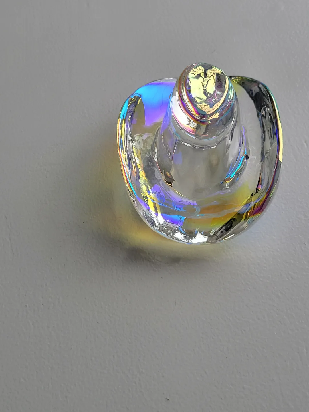 rainbow effect glass Cowboy Hat Paperweight. art. rings image indicator(4)