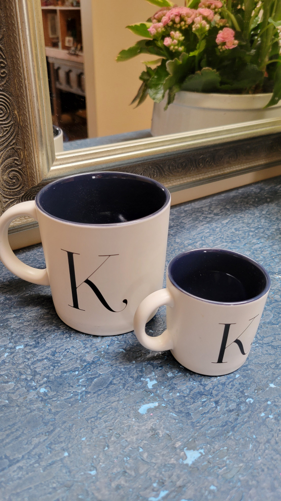 BrandNew Set of 2 Indigo Personalized Mugs W/Monogram Letter K