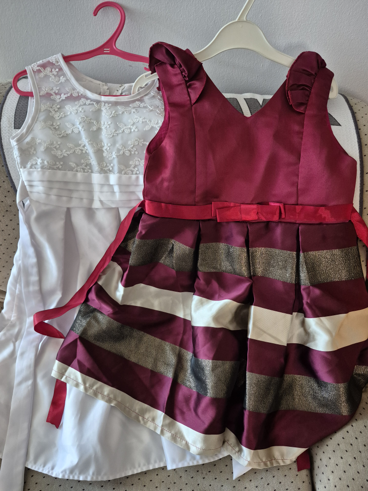 Girls' Dresses - White & Burgundy