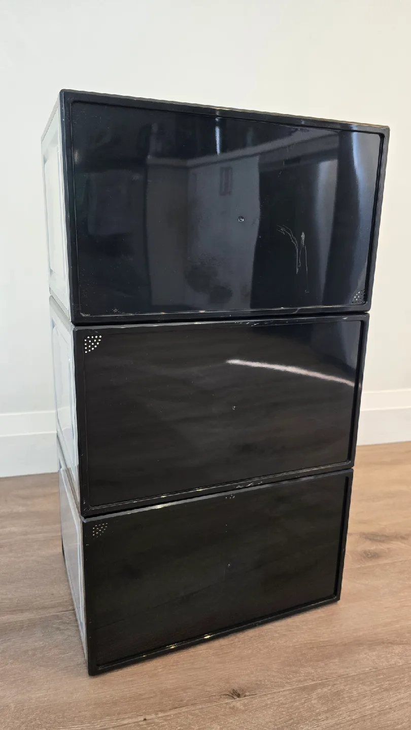 Black Stackable Shoe Storage Boxes - Set of 3 image indicator(3)