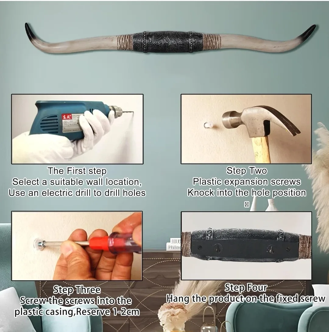 KIWZZXXKW Bull Horns Decor - Retro Silver image indicator(10)