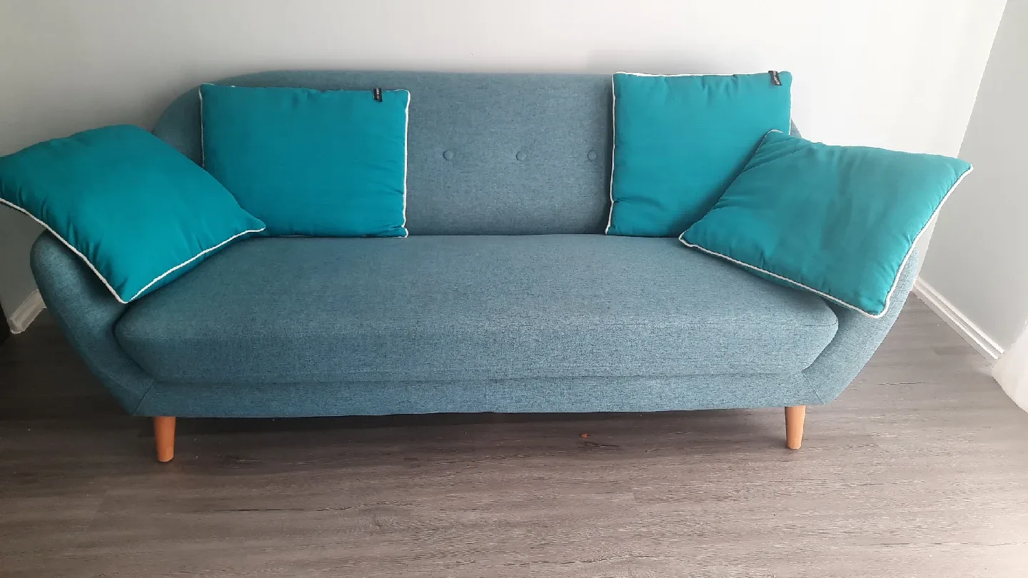 Teal Loveseat Sofa with Pillows