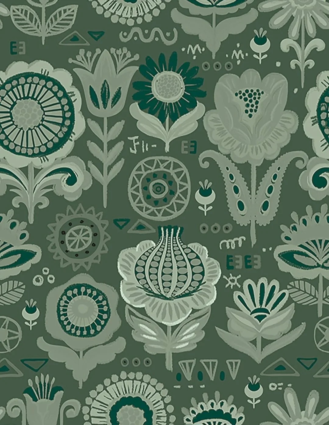 Vintage Floral Green Peel & Stick Vinyl Wallpaper 17.3"x118" thumbnail