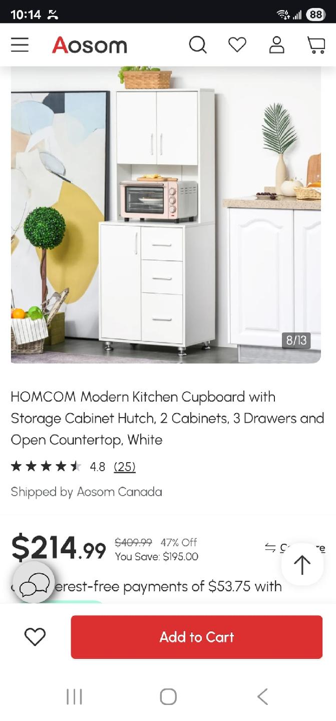 HOMCOM Modern Kitchen Cupboard - White