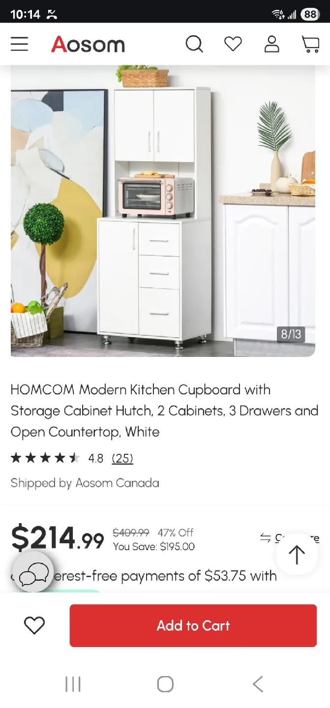 HOMCOM Modern Kitchen Cupboard - White