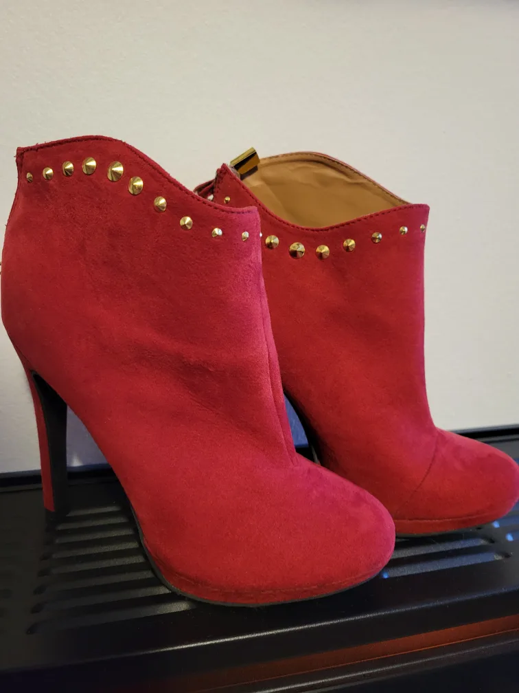 Red Suede Ankle Boots - Size 7 thumbnail