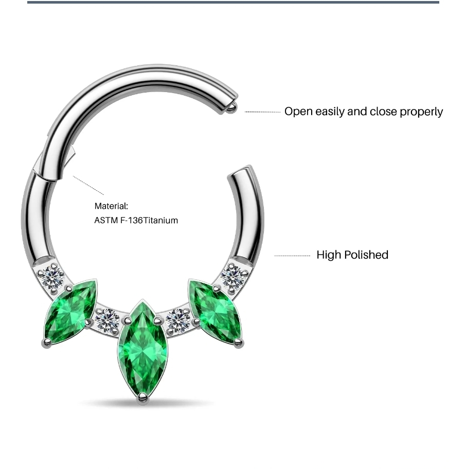 Green Gem Nose Ring - Titanium - photo 4