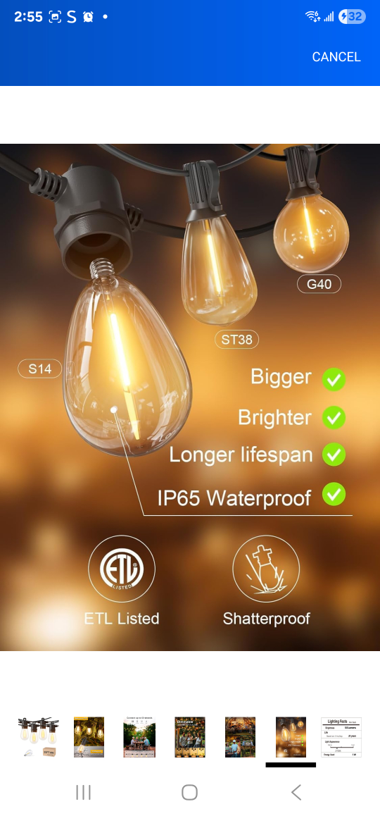 Outdoor String Lights LED 25 FT, Patio Lights - photo 3