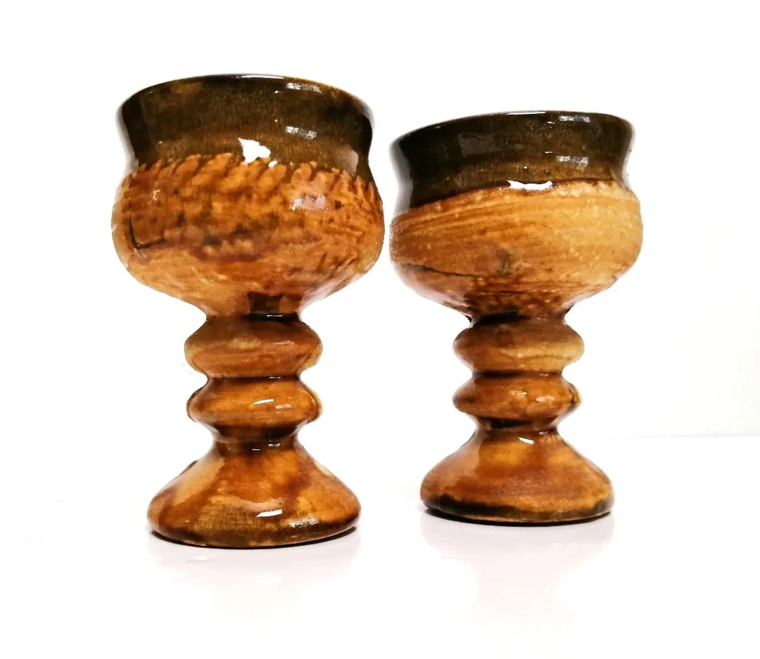 Laurentian Pottery Goblets ~ Pottery Wine Goblet Pair image indicator(2)