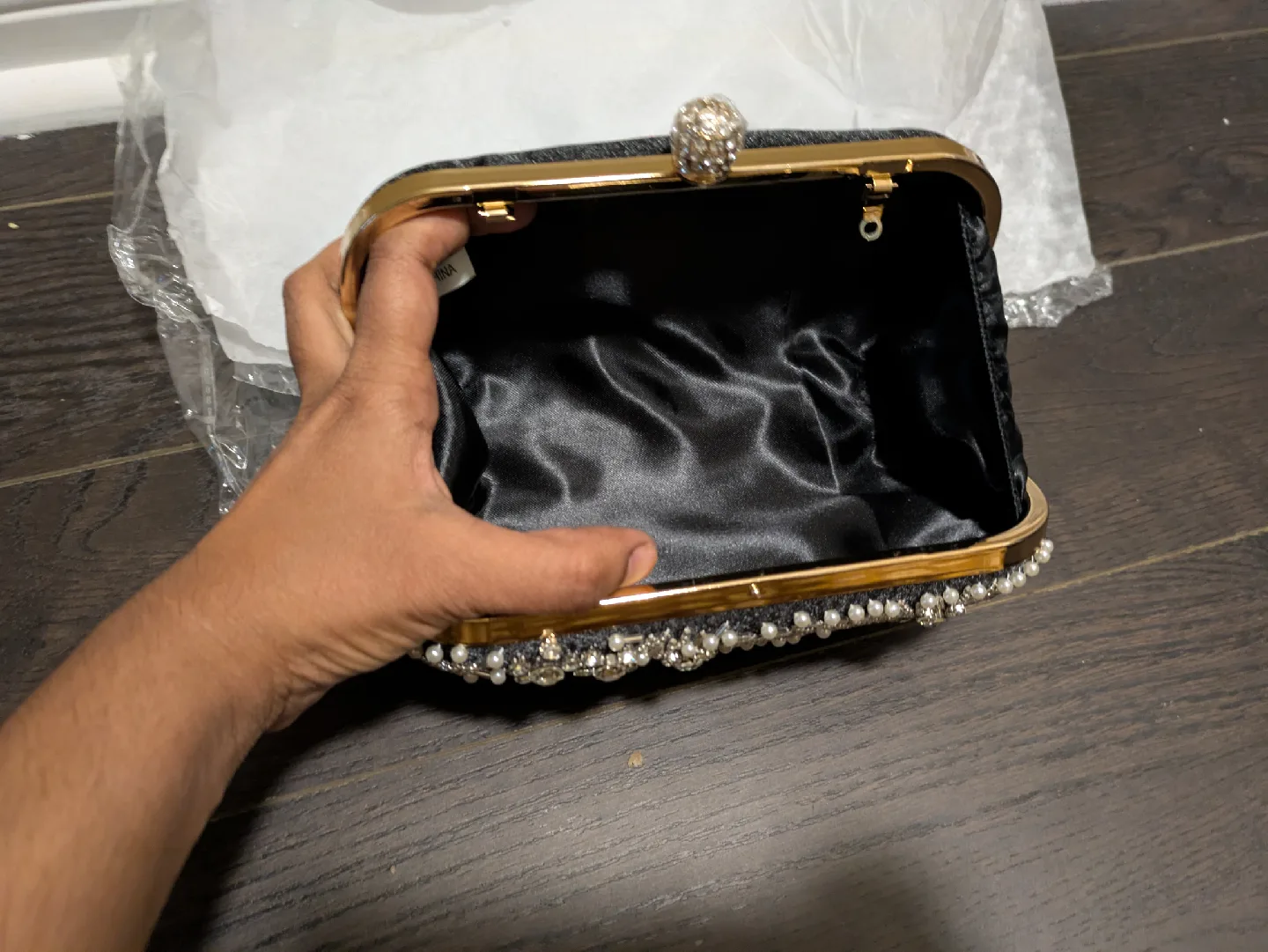 brand new Black Beaded Evening Clutch with Chain image indicator(8)