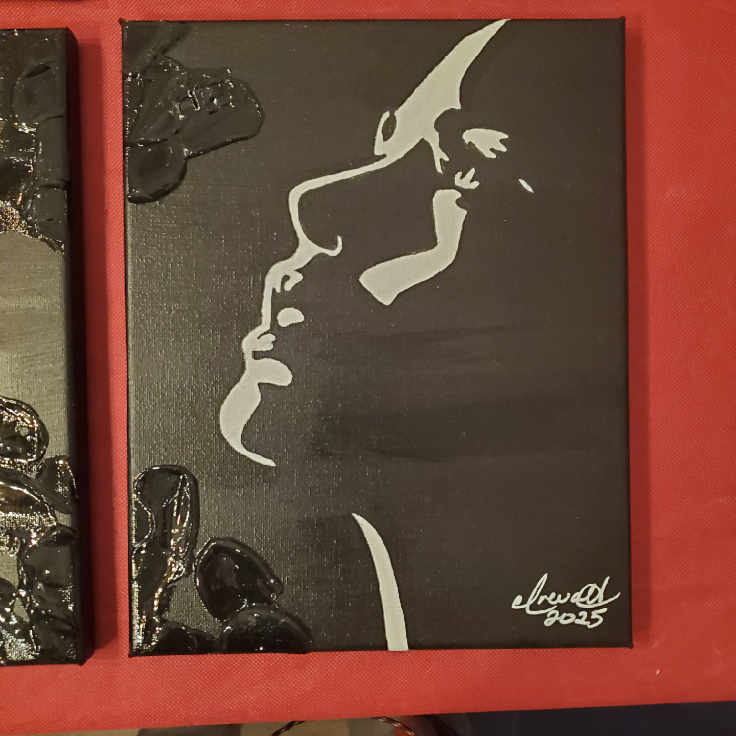 Set of 4 Black & White Face Art Canvases - photo 3