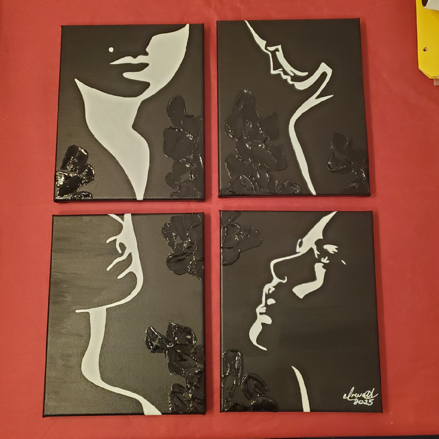 Set of 4 Black & White Face Art Canvases