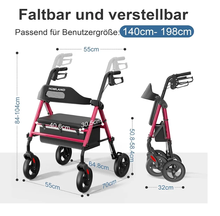 Homland Rollator Walker with Seat - Red - photo 4