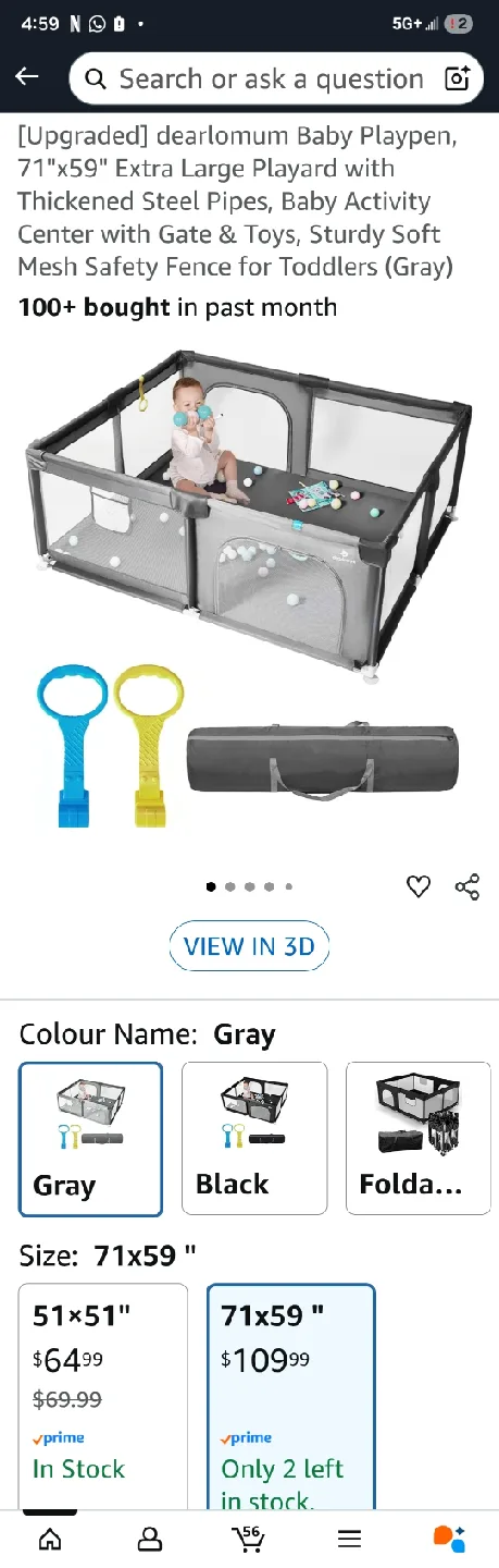 dearlomum Baby Playpen 71x59" Gray thumbnail
