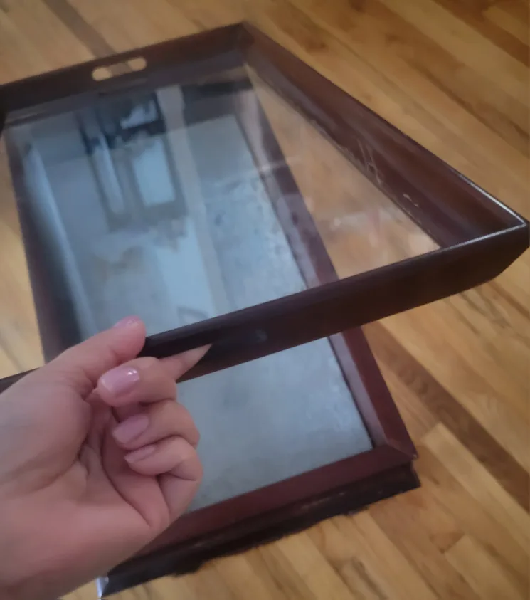 Vintage Dark Wood Coffee Table with Glass Top image indicator(2)