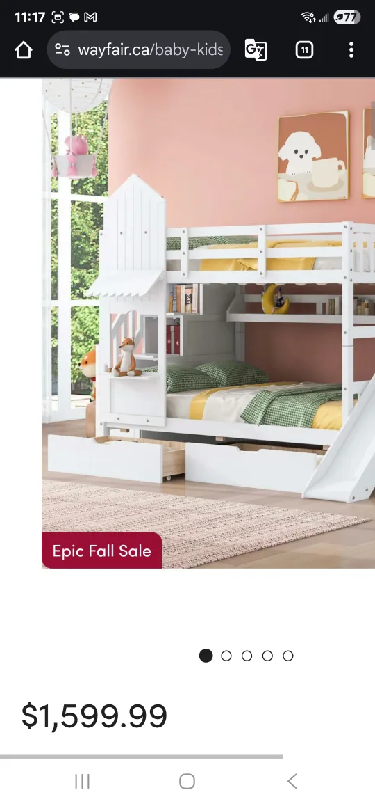 White Solid Wood double Over double Bunk Bed with Slide image indicator(3)