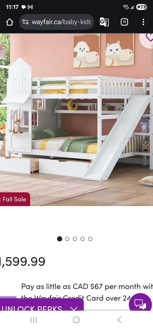White Solid Wood double Over double Bunk Bed with Slide image indicator(4)