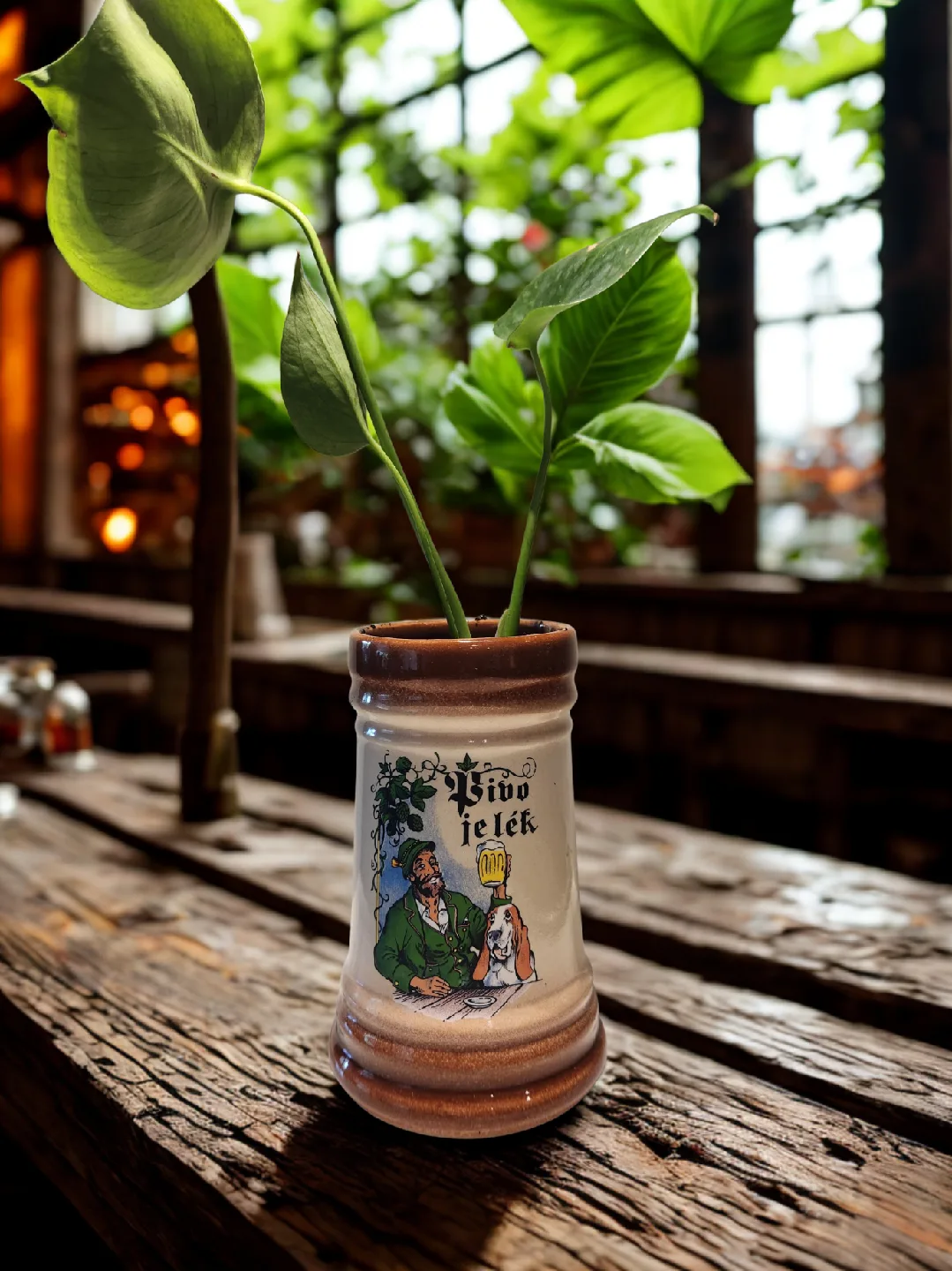 Vintage Ceramic Beer Stein planter with monstera plant thumbnail