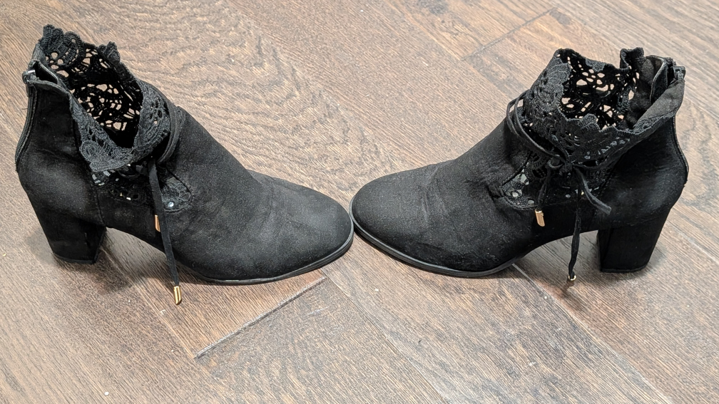 Black Ankle Boots with Lace Detail, Size 9 - photo 2