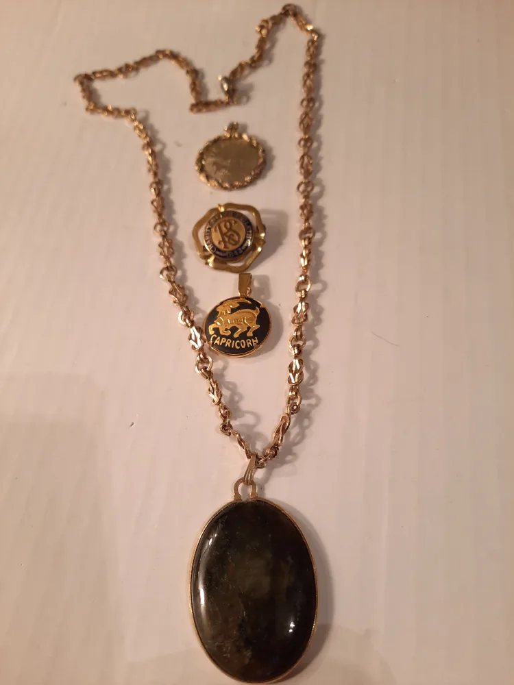 Vintage Gold Tone Pendants labradorite stone & Necklace image indicator(7)