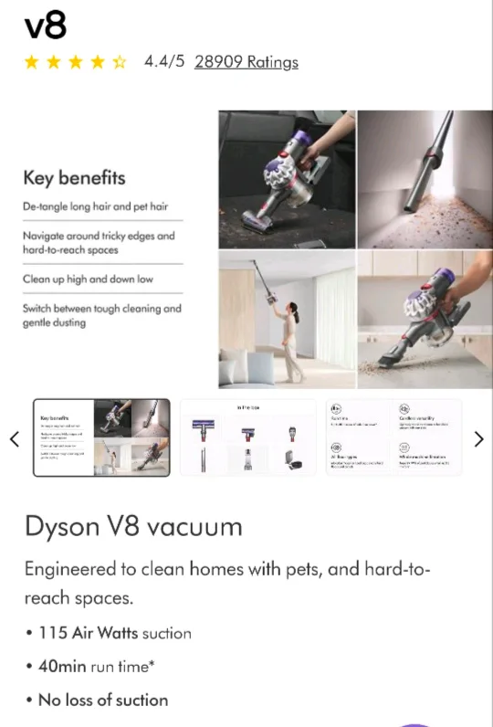 Dyson V8 Cordless 3 in 1 Convertible Stick Vacuum Cleaner image indicator(8)
