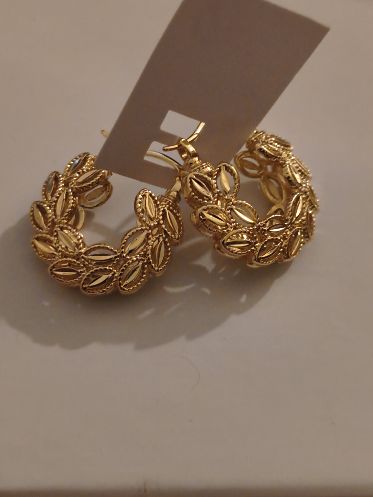 Gold Leaf Hoop Earrings - photo 2