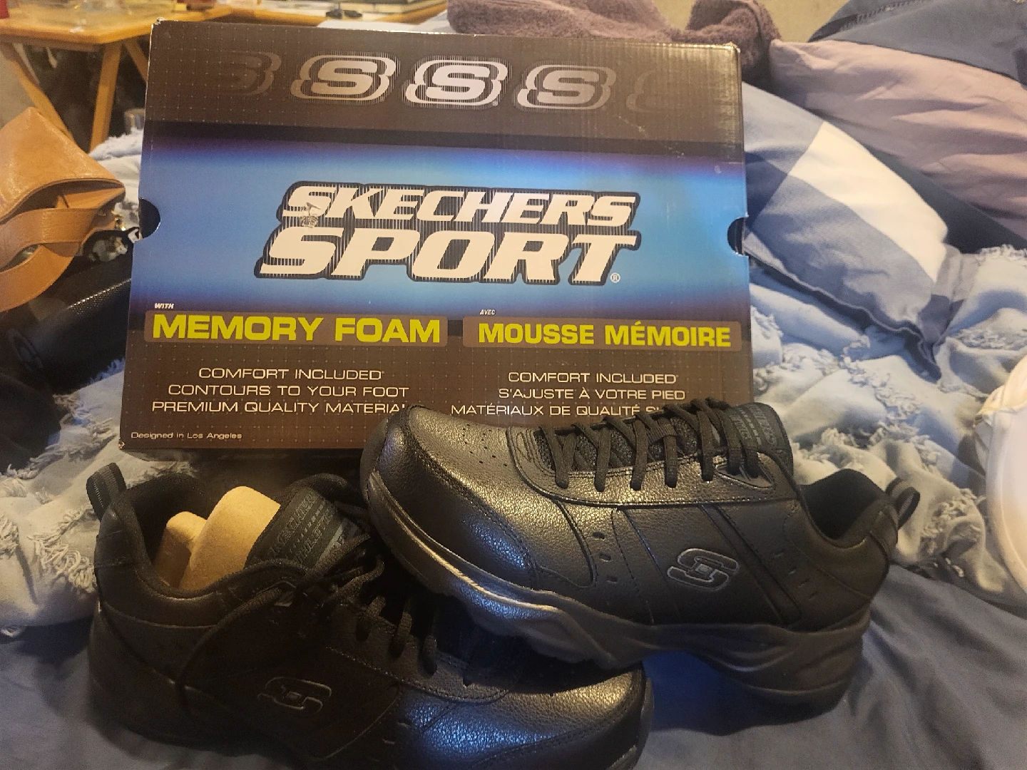 Skechers Sport Men's Black Leather Shoes, Size 9
