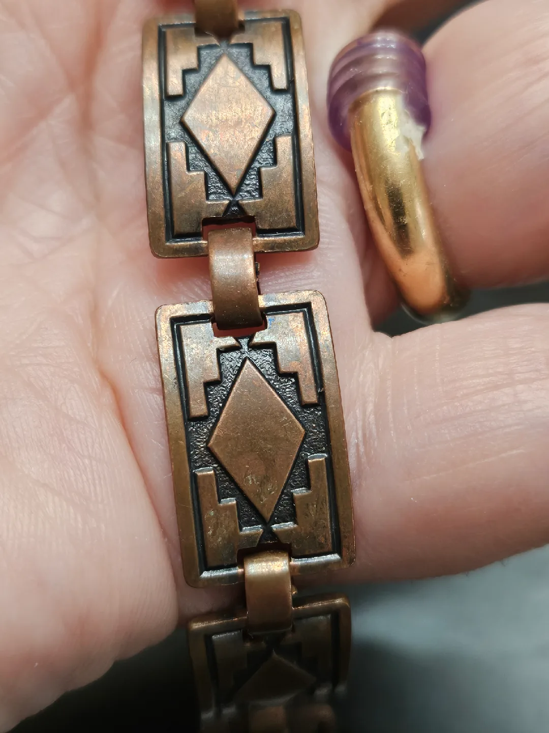 Vintage 3 different bracelets, copper and gold tone with coins image indicator(9)