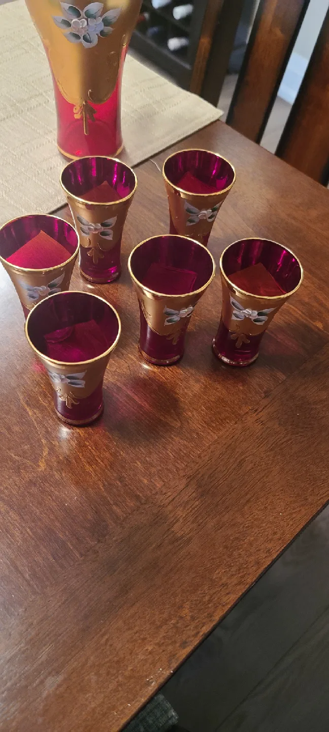 Murano glass Vintage Red & Gold Decanter Set image indicator(3)