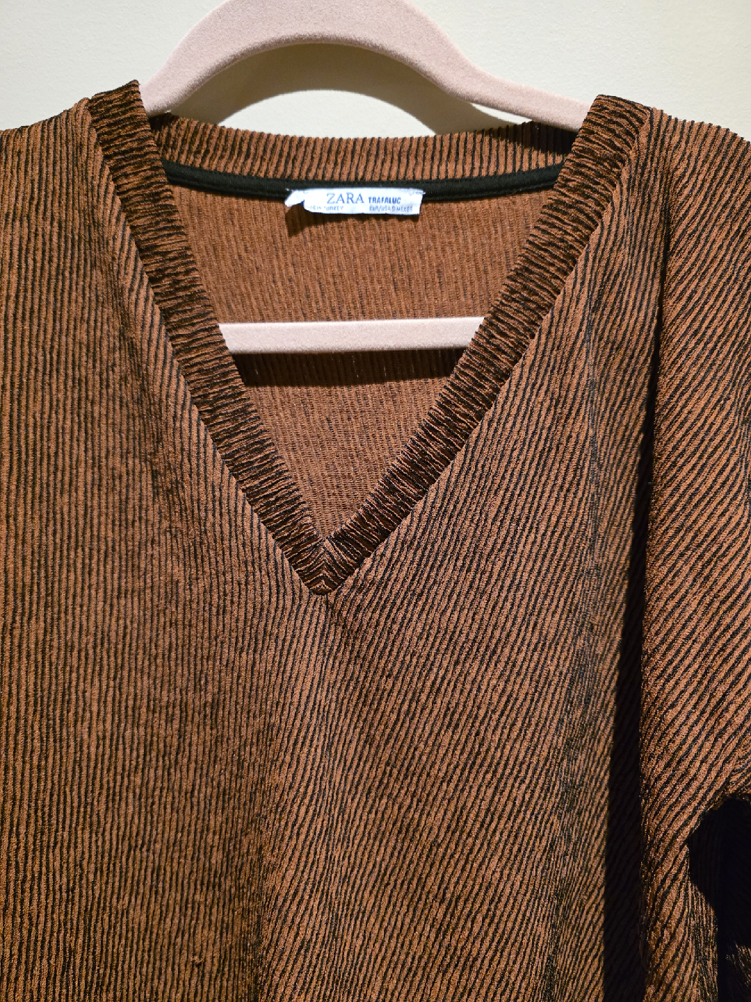 Zara Trafaluc Brown V-Neck Long Sleeve Top - photo 2