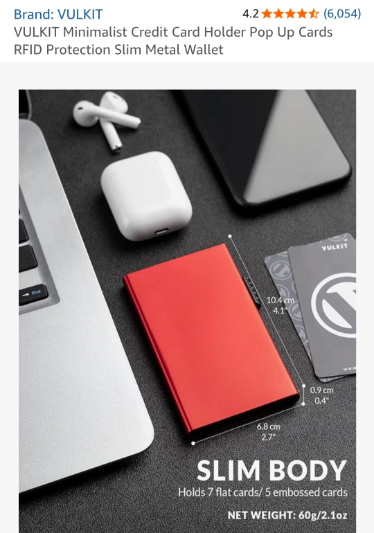 VULKIT Minimalist Slim Metal Credit Card Holder - Red - photo 4