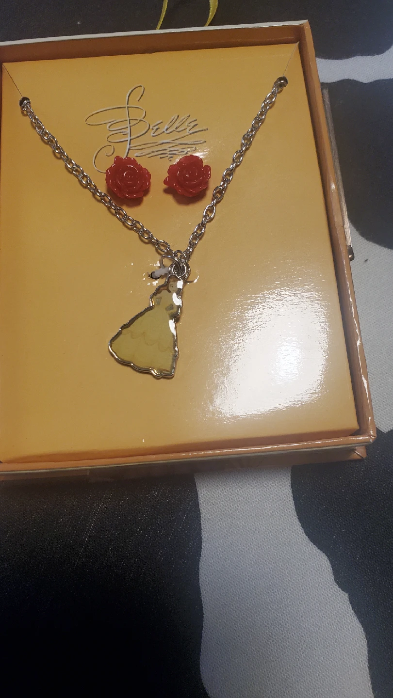 Disney Bella Beauty & the Beast Necklace & Earrings Set
