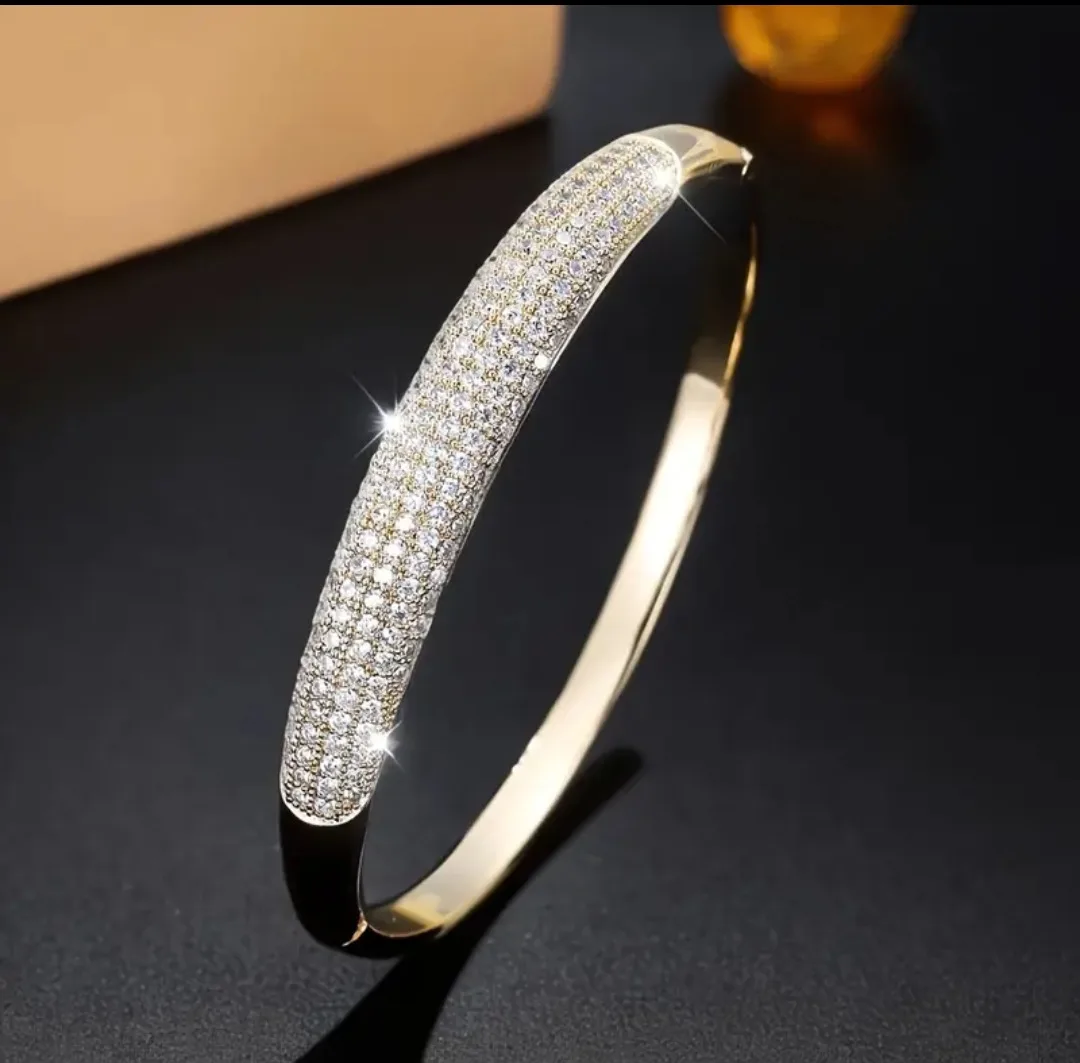 Gold Bangle Bracelet with Rhinestones image indicator(4)