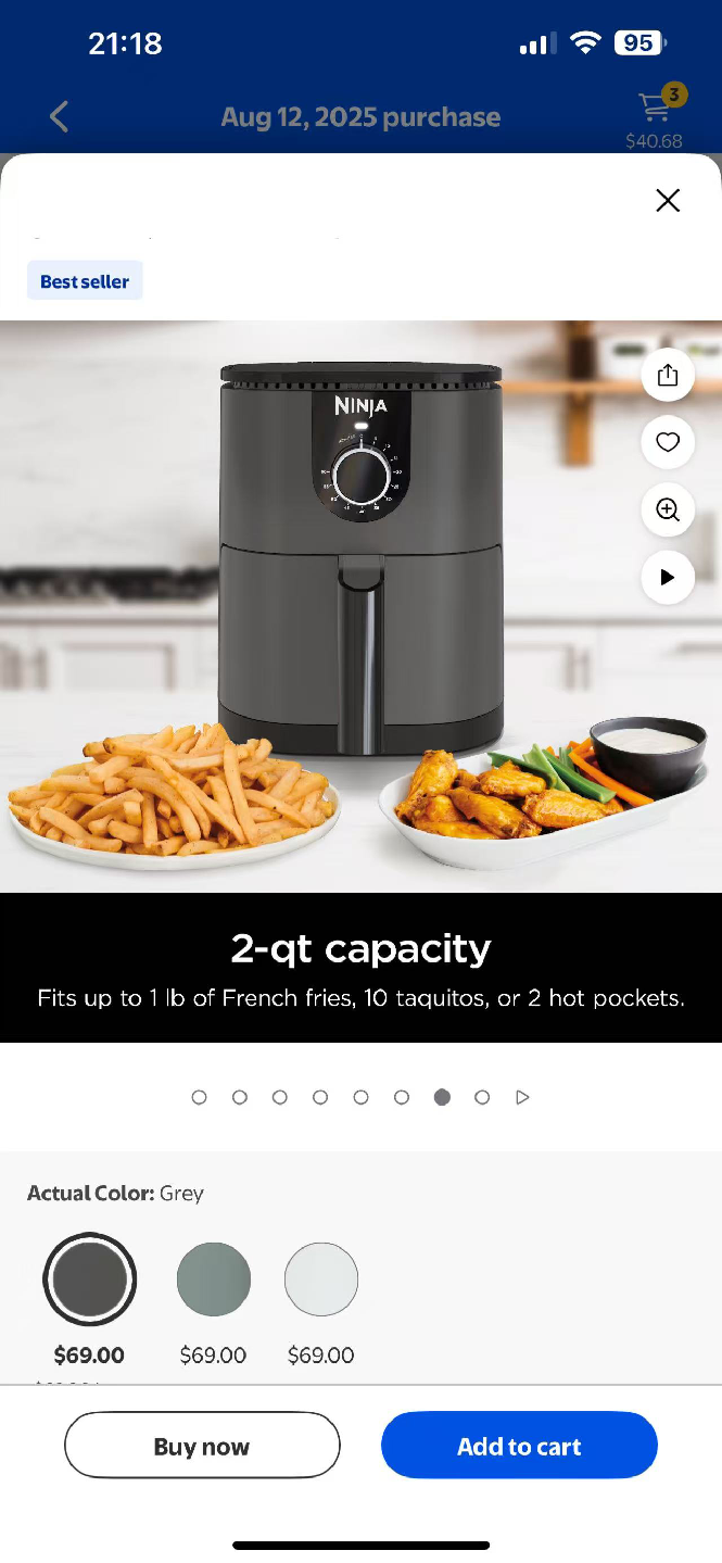 Ninja Mini Air Fryer, 2-Qt Capacity, Grey