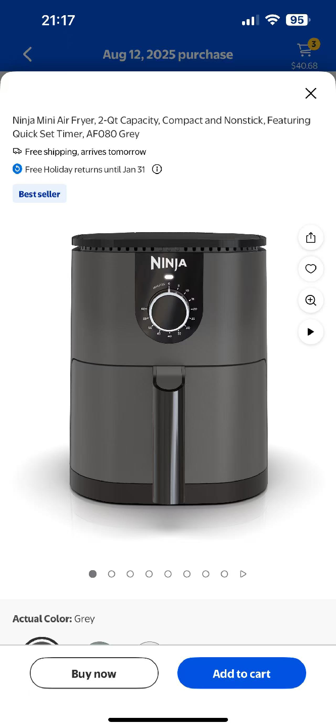 Ninja Mini Air Fryer, 2-Qt Capacity, Grey - photo 3