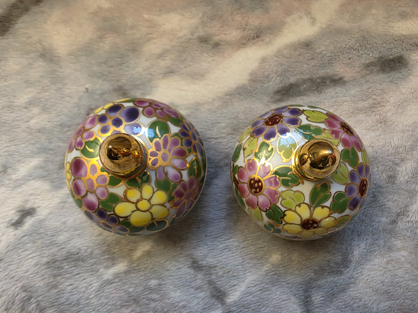 Vintage  Asian Floral Ceramic Trinket Jars - photo 2