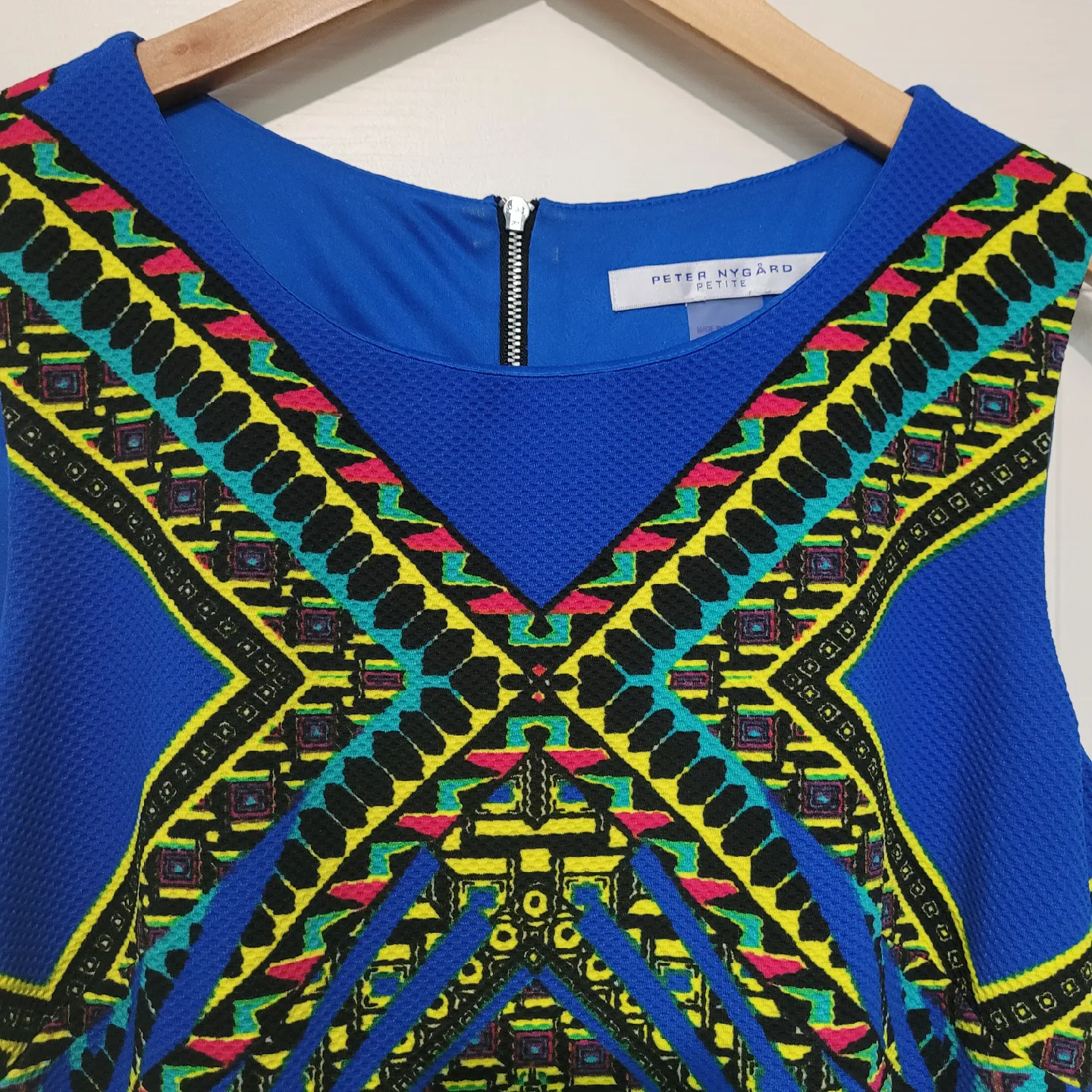 Peter Nygard Petite Blue Patterned Dress