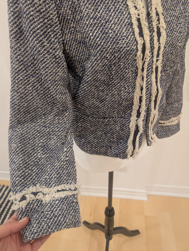 Tory Burch Blue and Cream Tweed Jacket Size 8 - photo 2