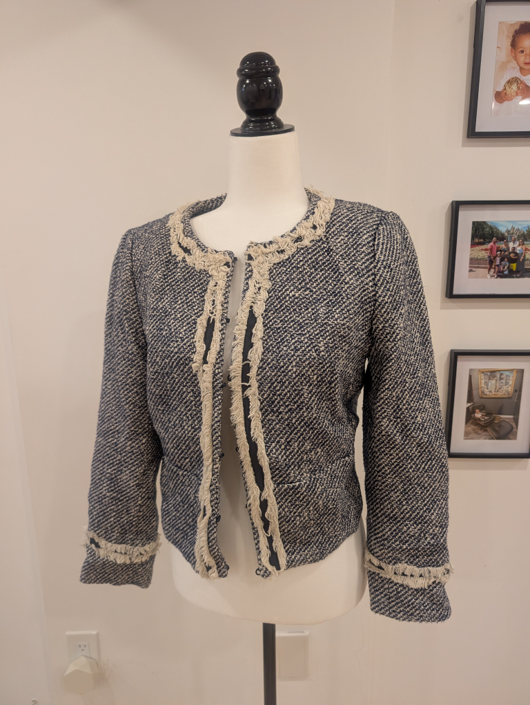 Tory Burch Blue and Cream Tweed Jacket Size 8