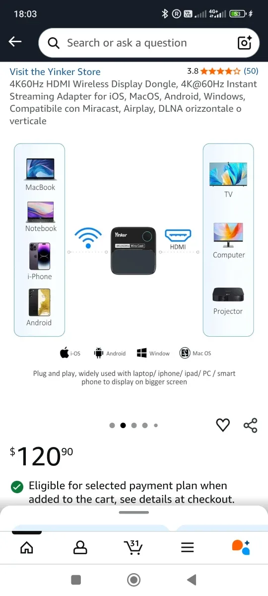 Yinker 4K@60Hz HDMI Wireless Display Dongle - New image indicator(3)