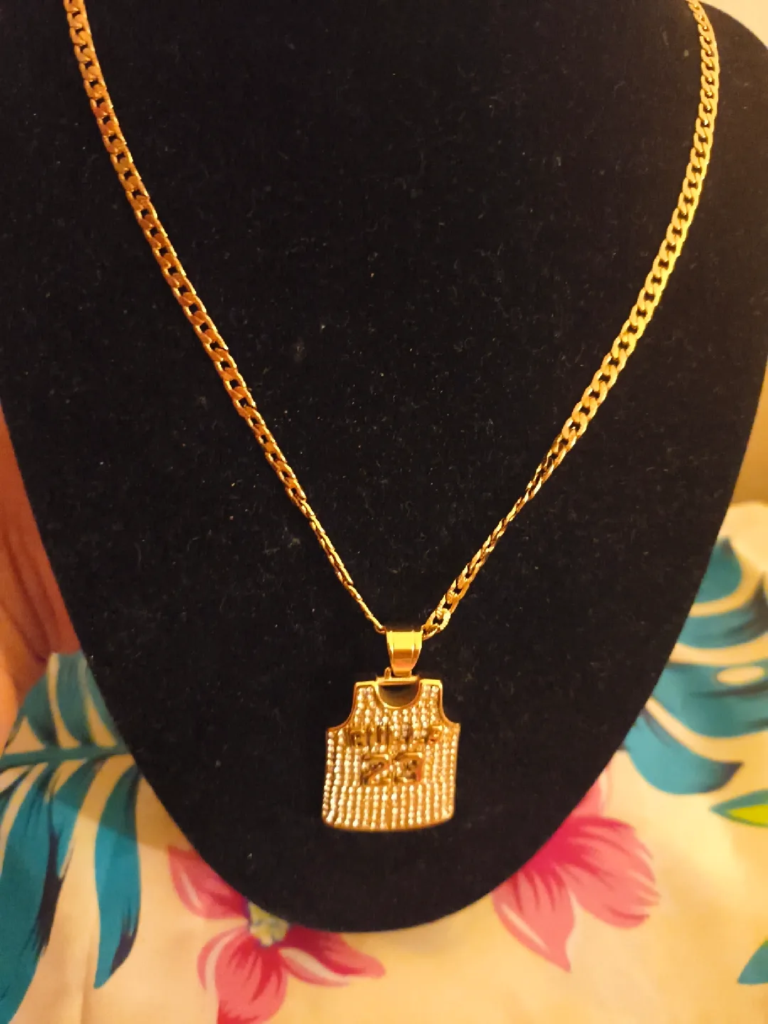 Gold Basketball Jersey Pendant Necklace thumbnail