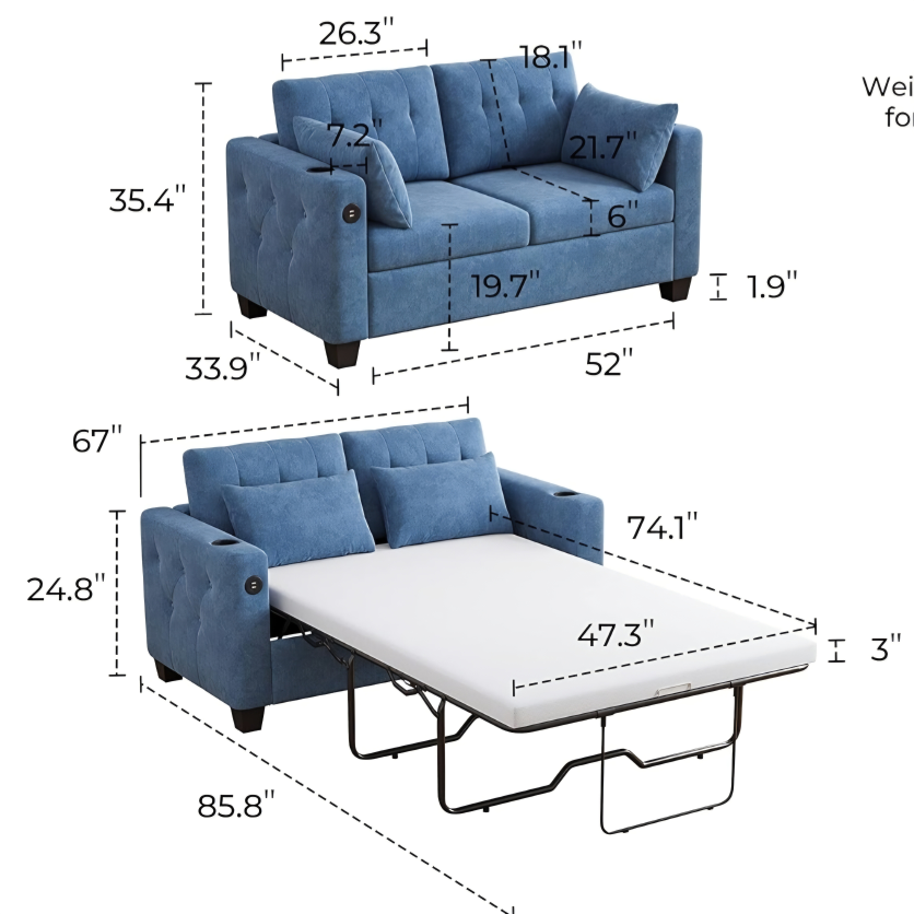 2 Blue Sofa Beds with USB Ports & Cup Holders – $650 OBO (Both) - photo 2